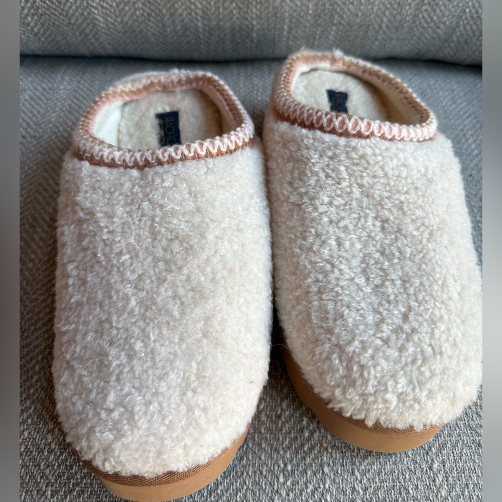 Rachel Cream and Pink Fleece Slippers